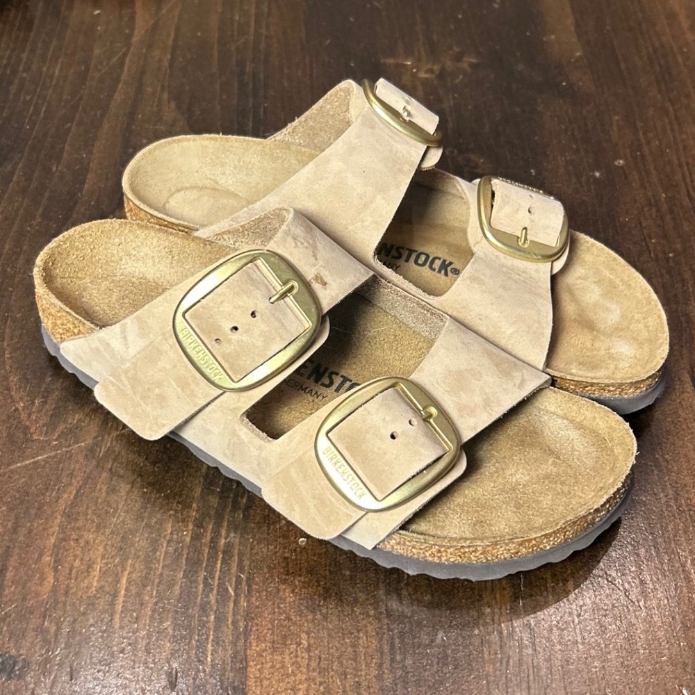 Birkenstock Arizona Big Buckle Sandals W6 M4 Sandcastle Tan Leather Slides Boho